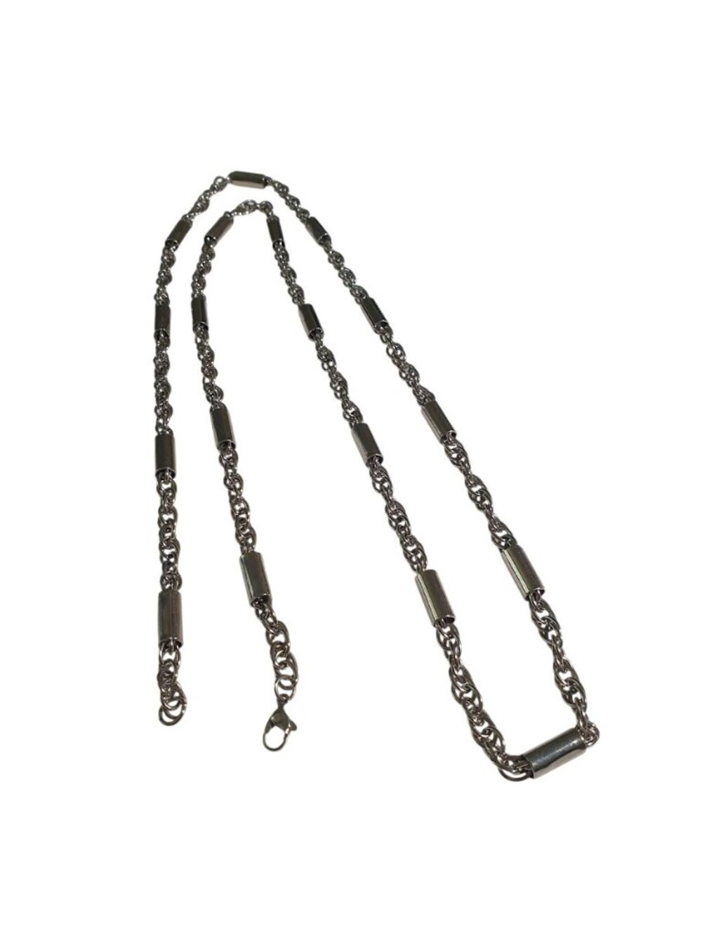 Chain Necklace Rope Link Cylindrical Accents Clasp 37 Inches Luxury Style Gift